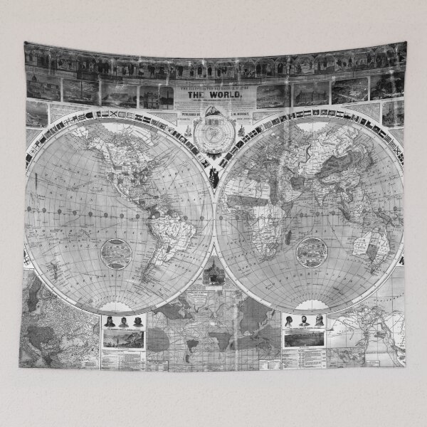 Item preview, Black and White World Map (1883) designed and sold by BravuraMedia.