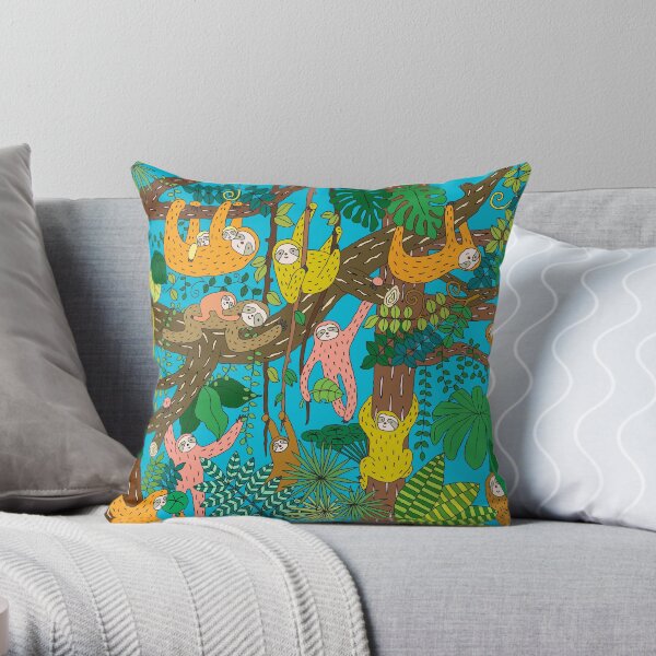 Happy Sloths Jungle Throw Pillow