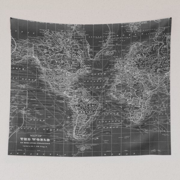 Item preview, Black and White World Map (1901) Inverse 2 designed and sold by BravuraMedia.