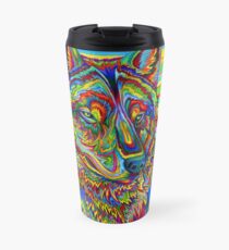 Colorful Psychedelic Rainbow Wolf Travel Mug