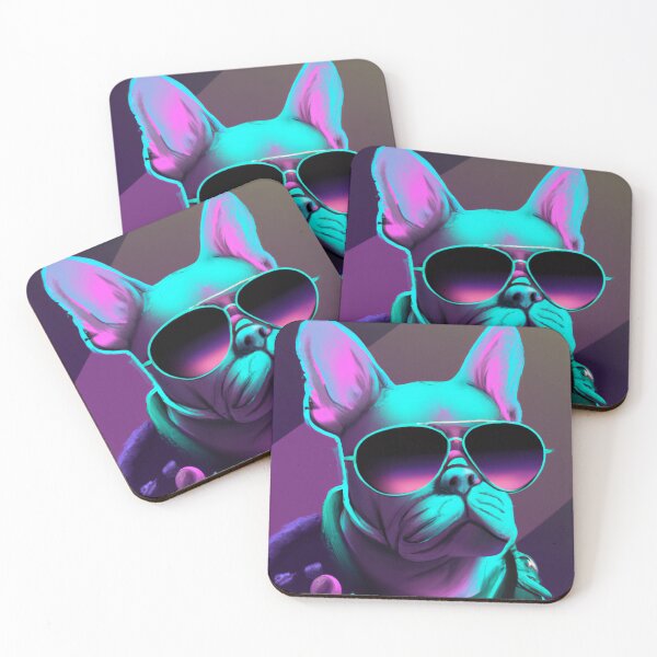 Item preview, A Dog's Odyssey in the Cyberpunk World, Synthwave Frenchie, French Bulldog designed and sold by FromAIwithLove.