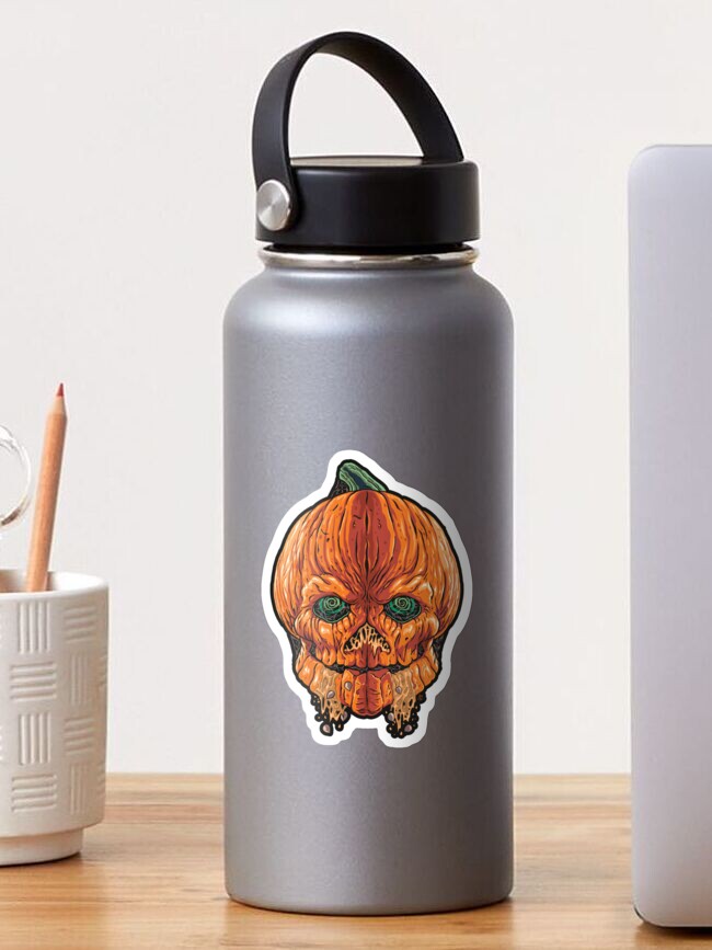 Thumbnail 1 of 3, Sticker, #halloween #samhain #jackolantern #pumpkin #pumpkinskull #pumpkinskullhead #pumpkincarving #horrorart #digitalpainting #digitalart #drawing #gengiskahnartwork #grégorylê #skull #carving #happyhalloween #evil #cartoon #tattoo #tattoodesign designed and sold by Grégory Lê.