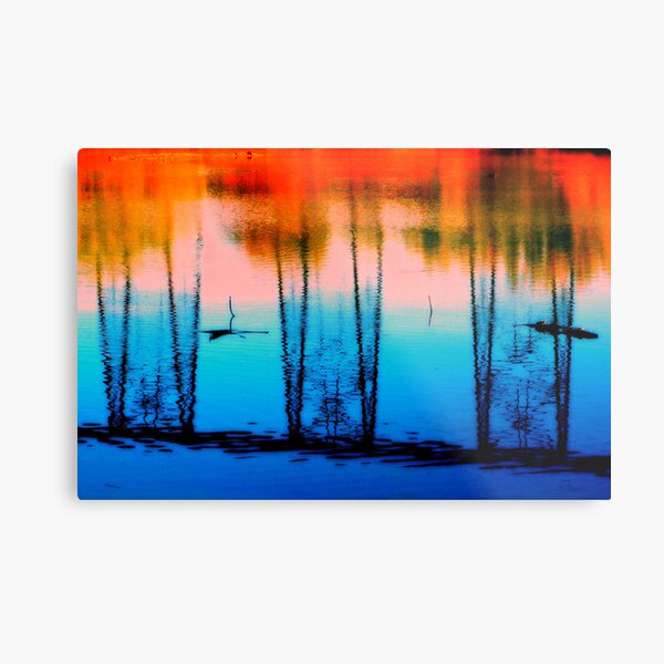Sunset & Bridge on Water Metal Print