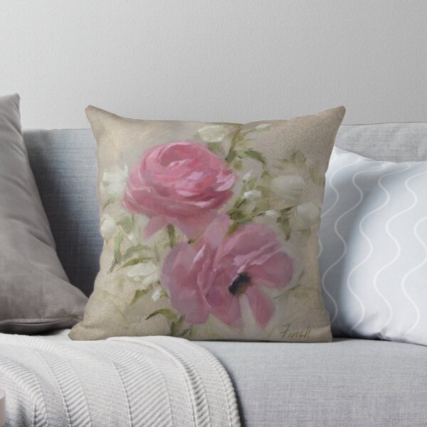 Restored• Floral Painting by Rebecca Finch Throw Pillow