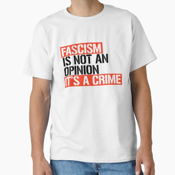 Vista previa del artículo con la obra «El fascismo no es una opinión Es un crimen», diseñado y vendido por trumporium.