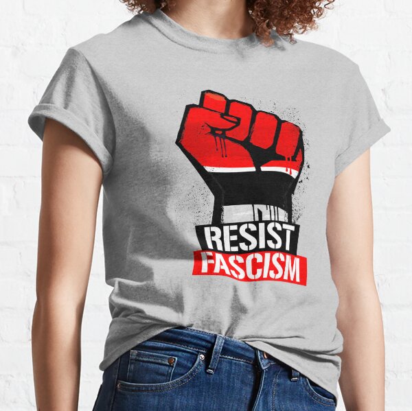 Vista previa del artículo con la obra «Resista el fascismo», diseñado y vendido por trumporium.