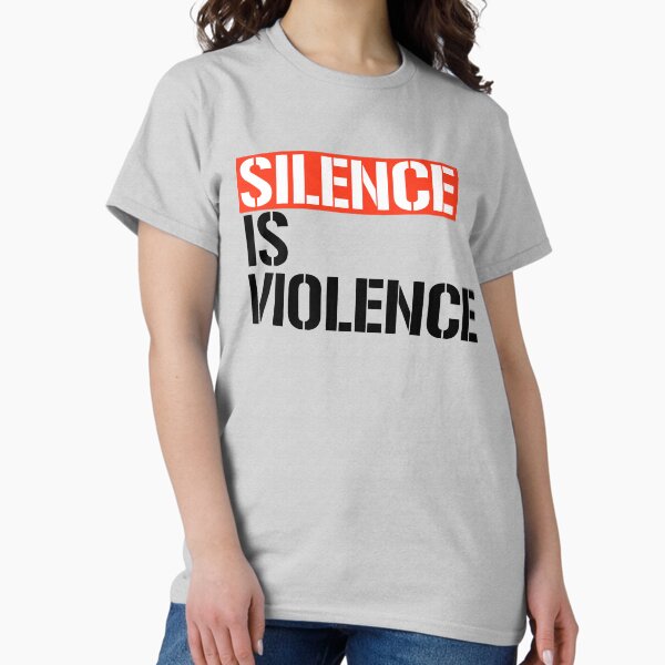 Vista previa del artículo con la obra «El silencio es violencia», diseñado y vendido por trumporium.