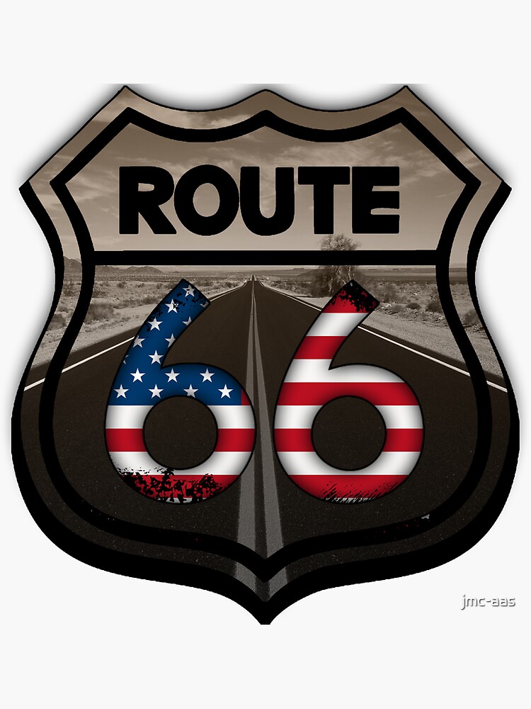 "Historic Route 66 Logo Design Muscles Cars USA United States Flag" Sticker for Sale by jmc-aas 