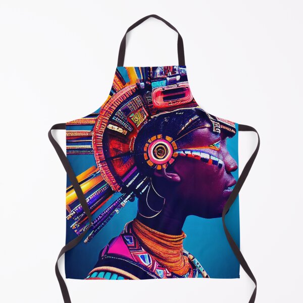 Aperçu de l'œuvre PORTRAIT AZTEC ETNIC CYBERPUNK TECHNOLOGY POP AFRICAN TRIBE ornement coloré créée et vendue par DRK7DSGN.