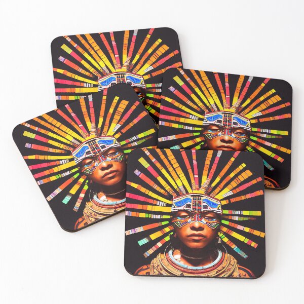 Item preview, AZTEC PORTRAIT ETNIC CYBERPUNK TECHNOLOGY POP INDIOS TRIBE colorful ornament rays designed and sold by DRK7DSGN.