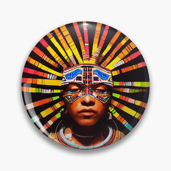 Item preview, AZTEC PORTRAIT ETNIC CYBERPUNK TECHNOLOGY POP INDIOS TRIBE colorful ornament rays designed and sold by DRK7DSGN.