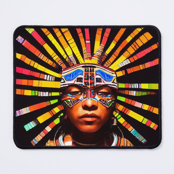 Item preview, AZTEC PORTRAIT ETNIC CYBERPUNK TECHNOLOGY POP INDIOS TRIBE colorful ornament rays designed and sold by DRK7DSGN.
