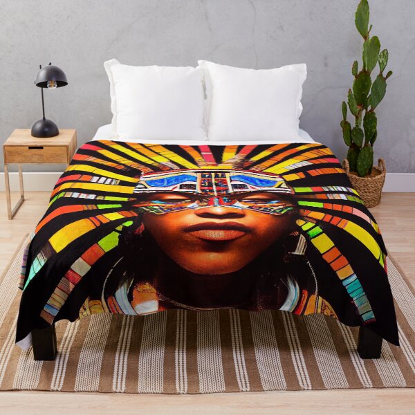 Item preview, AZTEC PORTRAIT ETNIC CYBERPUNK TECHNOLOGY POP INDIOS TRIBE colorful ornament rays designed and sold by DRK7DSGN.