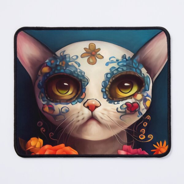 Item preview, Day of the Dead Cat with Flowers #3, AI-Generated Art designed and sold by AiHolidayArt.