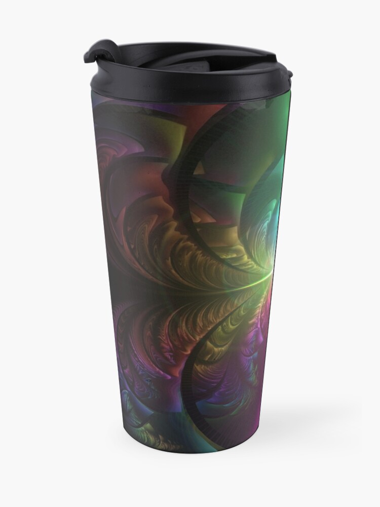 Alternate view of Anodized Rainbow Eyes and Metallic Fractal Flares Travel Mug