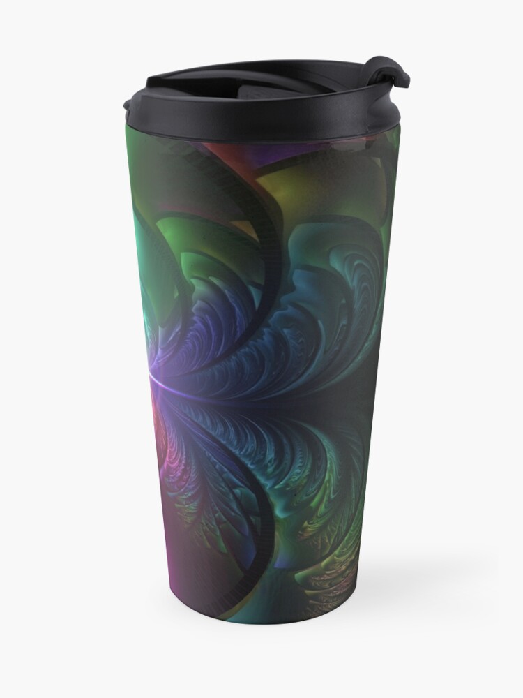 Alternate view of Anodized Rainbow Eyes and Metallic Fractal Flares Travel Mug