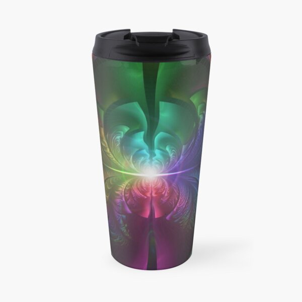 Anodized Rainbow Eyes and Metallic Fractal Flares Travel Mug