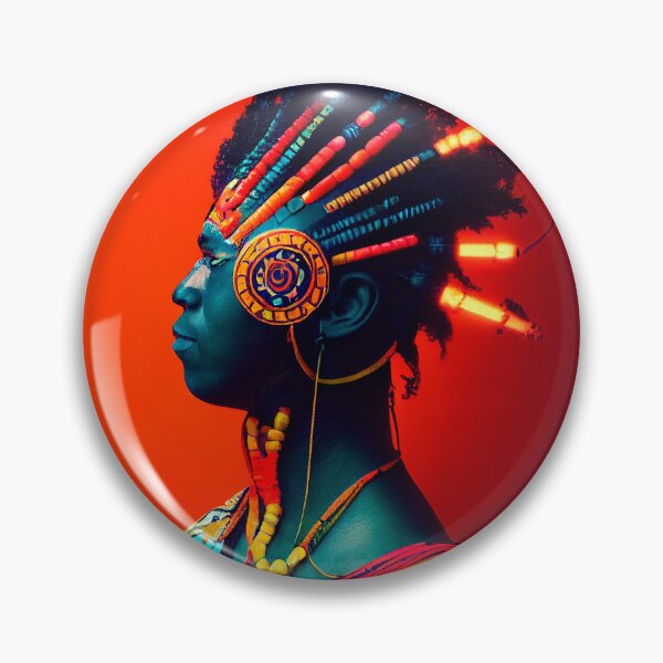 Item preview, AZTEC PORTRAIT ETNIC CYBERPUNK TECHNOLOGY POP INDIOS AFRICAN TRIBE colorful ornament designed and sold by DRK7DSGN.