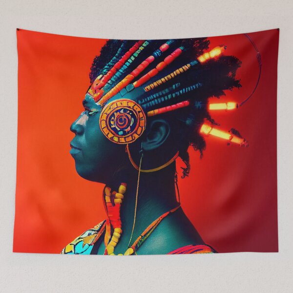 Item preview, AZTEC PORTRAIT ETNIC CYBERPUNK TECHNOLOGY POP INDIOS AFRICAN TRIBE colorful ornament designed and sold by DRK7DSGN.
