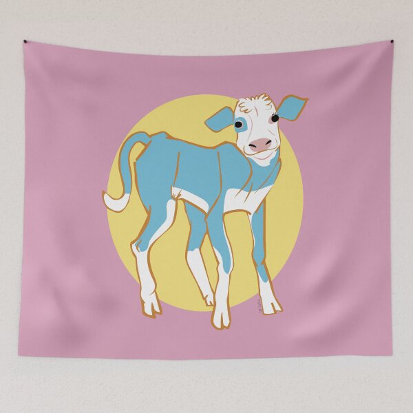 Item preview, Blue and White Calf in yellow designed and sold by belettelepink.