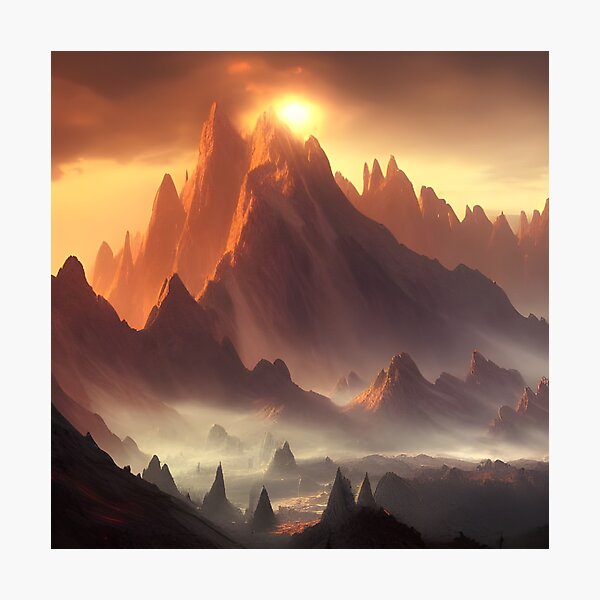 Item preview, beautiful misty mountain sunset designed and sold by Imagin-arium.