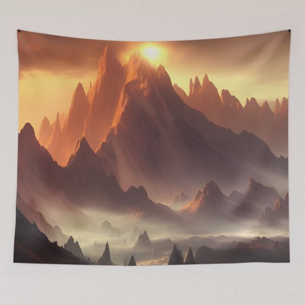 Item preview, beautiful misty mountain sunset designed and sold by Imagin-arium.