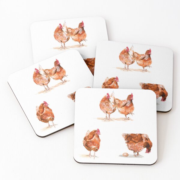Item preview, Three sketches of hens. Original Acrylic by Jane Green. White Background designed and sold by janesg.
