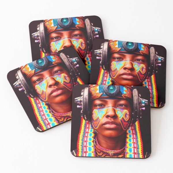 Item preview, AZTEC PORTRAIT ETNIC CYBERPUNK TECHNOLOGY POP INDIOS AFRICAN TRIBE colorful ornament painted face designed and sold by DRK7DSGN.