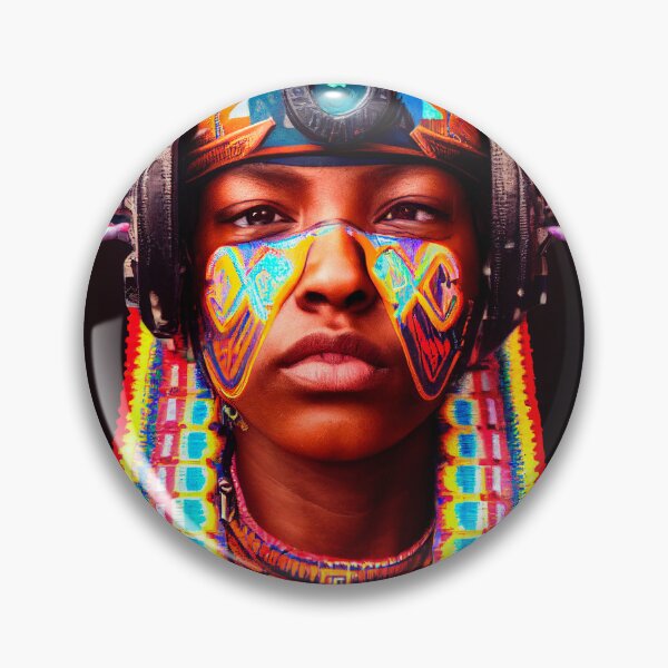 Item preview, AZTEC PORTRAIT ETNIC CYBERPUNK TECHNOLOGY POP INDIOS AFRICAN TRIBE colorful ornament painted face designed and sold by DRK7DSGN.