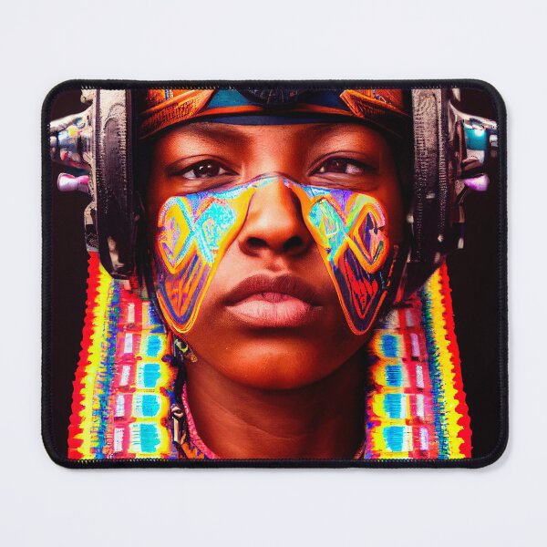 Item preview, AZTEC PORTRAIT ETNIC CYBERPUNK TECHNOLOGY POP INDIOS AFRICAN TRIBE colorful ornament painted face designed and sold by DRK7DSGN.