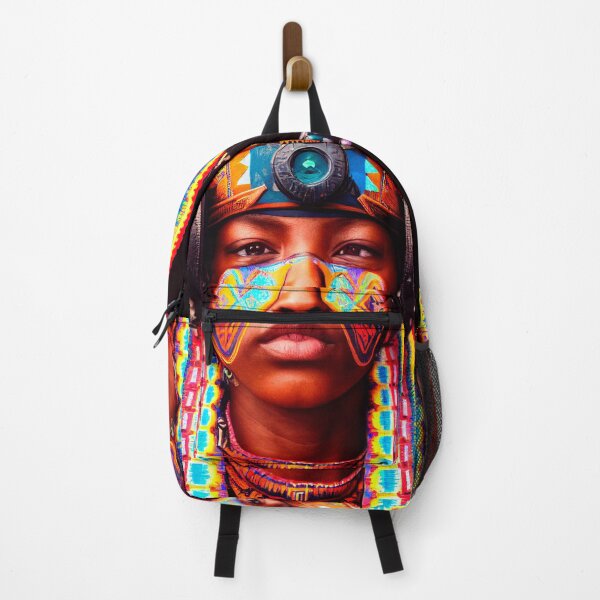 Item preview, AZTEC PORTRAIT ETNIC CYBERPUNK TECHNOLOGY POP INDIOS AFRICAN TRIBE colorful ornament painted face designed and sold by DRK7DSGN.