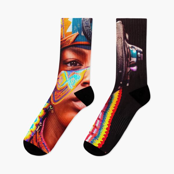 Item preview, AZTEC PORTRAIT ETNIC CYBERPUNK TECHNOLOGY POP INDIOS AFRICAN TRIBE colorful ornament painted face designed and sold by DRK7DSGN.