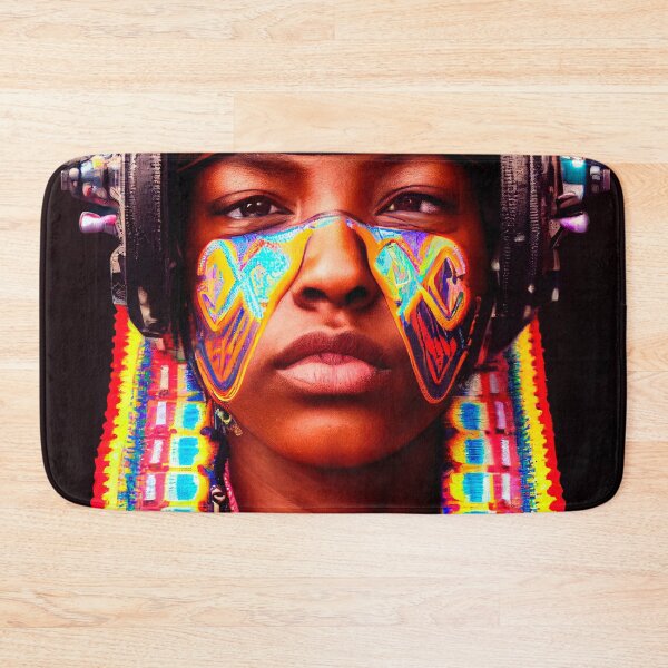 Item preview, AZTEC PORTRAIT ETNIC CYBERPUNK TECHNOLOGY POP INDIOS AFRICAN TRIBE colorful ornament painted face designed and sold by DRK7DSGN.