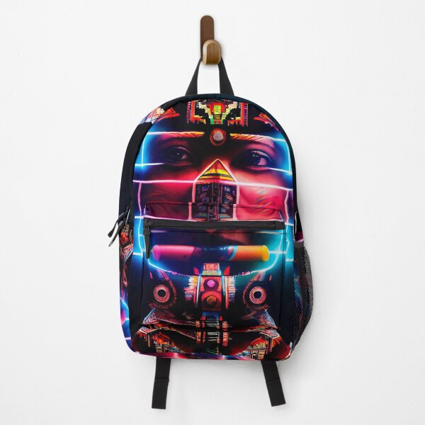 Item preview, AZTEC PORTRAIT ETNIC CYBERPUNK TECHNOLOGY POP INDIOS AFRICAN TRIBE colorful ornament neon lights grid designed and sold by DRK7DSGN.