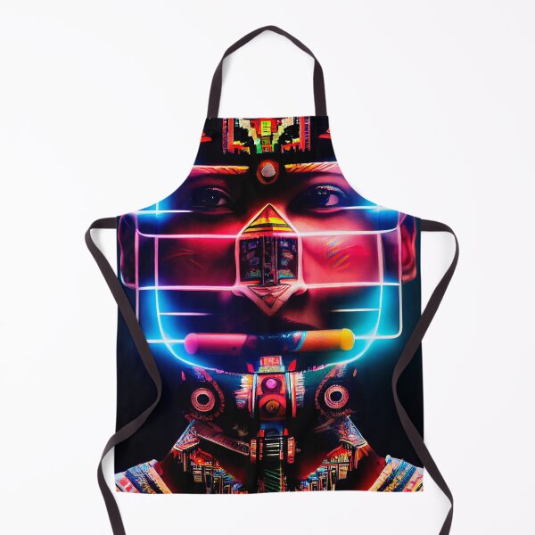 Item preview, AZTEC PORTRAIT ETNIC CYBERPUNK TECHNOLOGY POP INDIOS AFRICAN TRIBE colorful ornament neon lights grid designed and sold by DRK7DSGN.