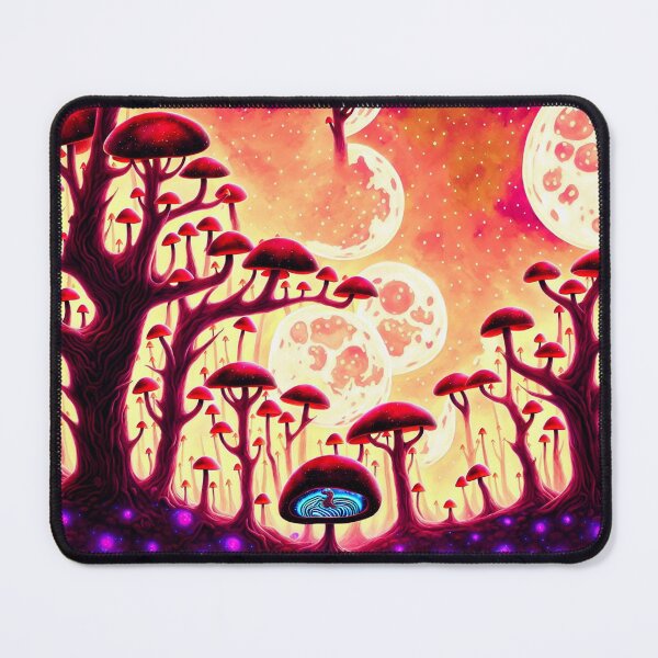 Item preview, Psychedelic mushroom landscape on an alien planet with a little creature living in one of the mushrooms designed and sold by BrachiaST.