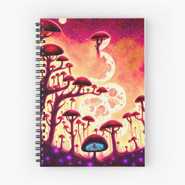 Item preview, Psychedelic mushroom landscape on an alien planet with a little creature living in one of the mushrooms designed and sold by BrachiaST.