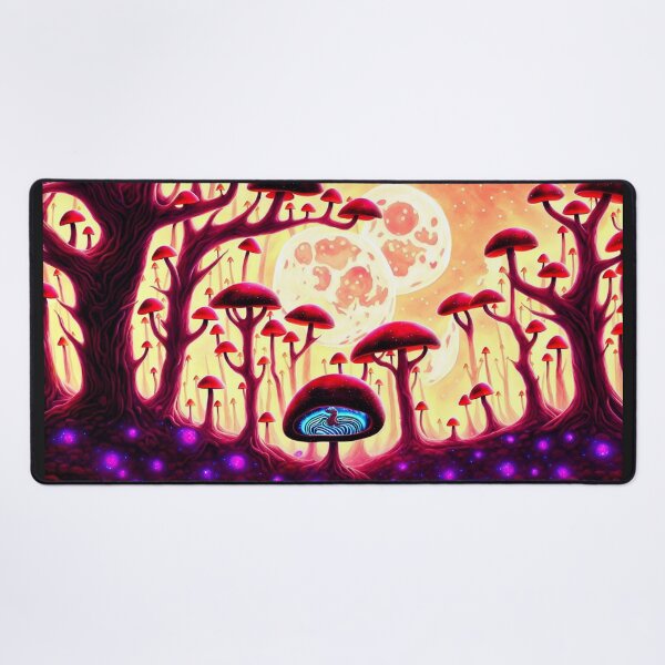 Item preview, Psychedelic mushroom landscape on an alien planet with a little creature living in one of the mushrooms designed and sold by BrachiaST.