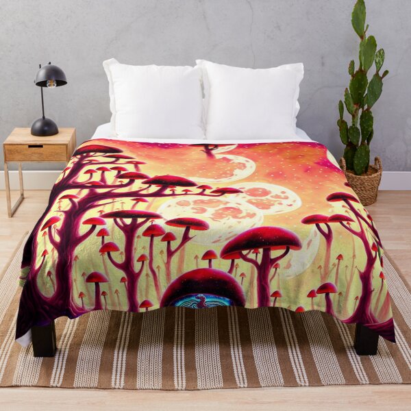 Item preview, Psychedelic mushroom landscape on an alien planet with a little creature living in one of the mushrooms designed and sold by BrachiaST.