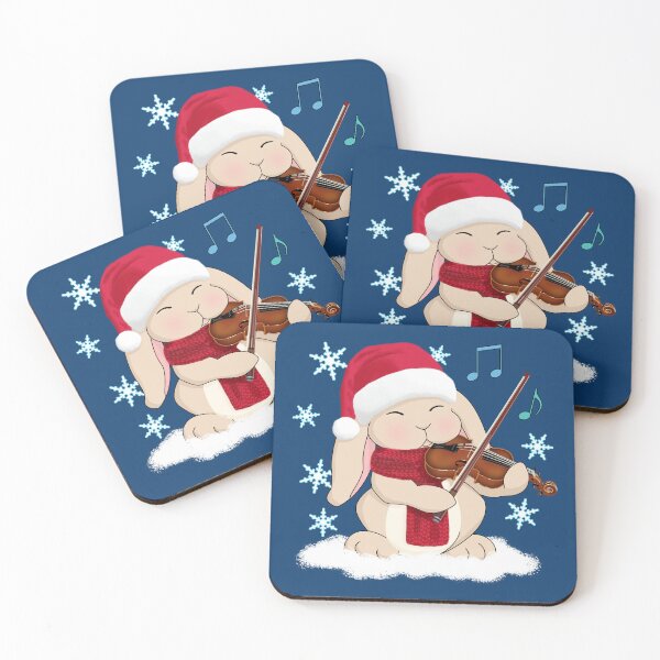 Item preview, Christmas Violin Player Bunny in Santa Hat and Scarf In Snow designed and sold by Jazznote.
