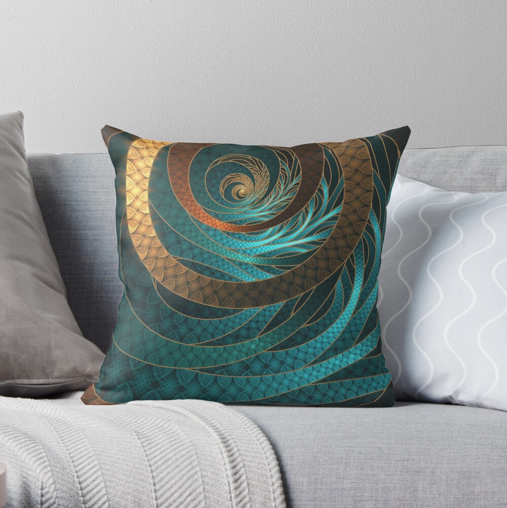 Beautiful Corded Leather Turquoise Fractal Bangles Throw Pillow