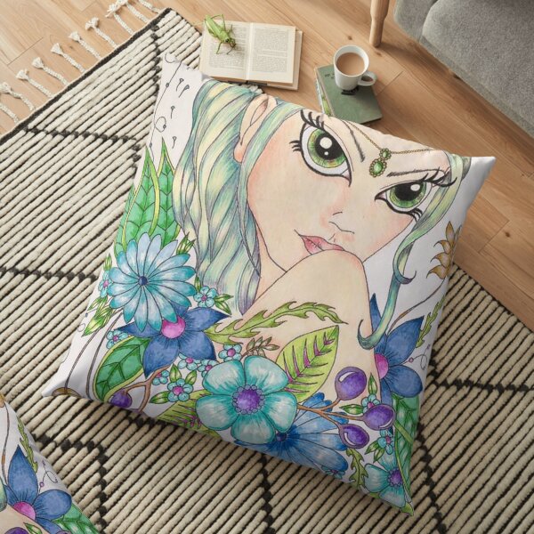 Pixie in Flowers - By Donna Floor Pillow