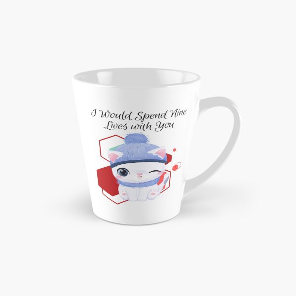 Item preview, I would spend Nine Lives with You - White calm cat cartoon with hat, and scarf - cat - red geometric background - cartoon aesthetic - Adorable designed and sold by Mechanical-Artt.