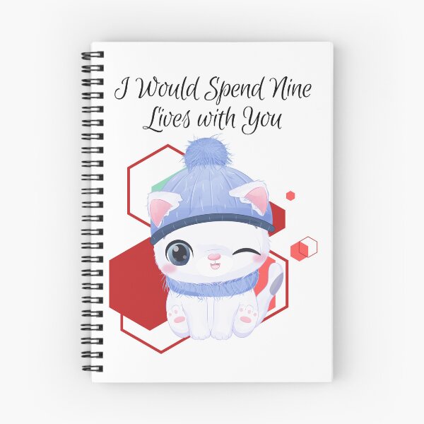 Item preview, I would spend Nine Lives with You - White calm cat cartoon with hat, and scarf - cat - red geometric background - cartoon aesthetic - Adorable designed and sold by Mechanical-Artt.