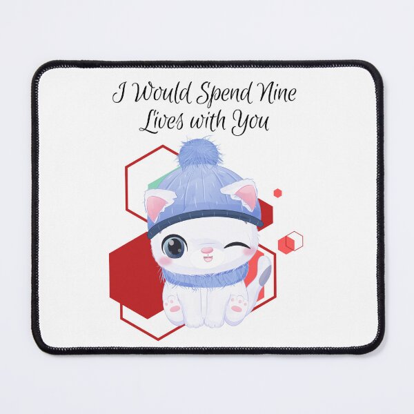 Item preview, I would spend Nine Lives with You - White calm cat cartoon with hat, and scarf - cat - red geometric background - cartoon aesthetic - Adorable designed and sold by Mechanical-Artt.