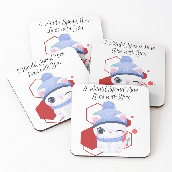 Item preview, I would spend Nine Lives with You - White calm cat cartoon with hat, and scarf - cat - red geometric background - cartoon aesthetic - Adorable designed and sold by Mechanical-Artt.