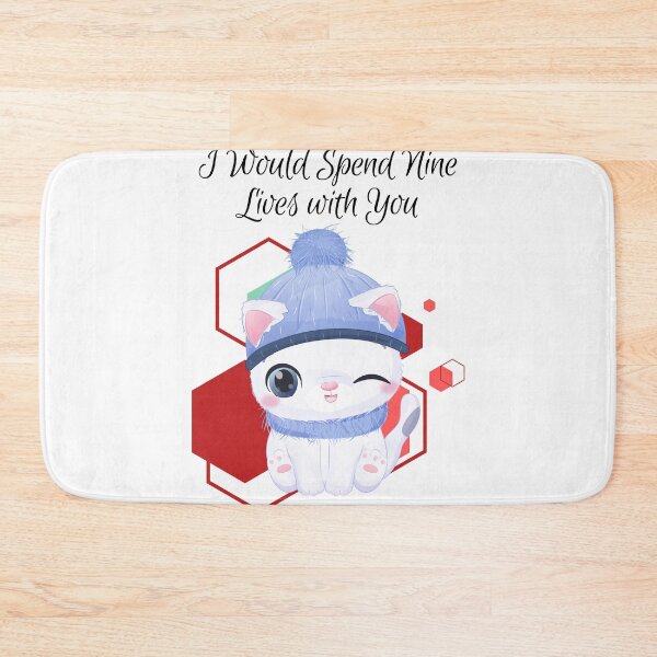 Item preview, I would spend Nine Lives with You - White calm cat cartoon with hat, and scarf - cat - red geometric background - cartoon aesthetic - Adorable designed and sold by Mechanical-Artt.