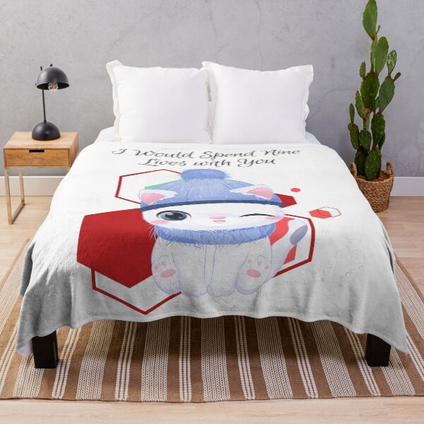 Item preview, I would spend Nine Lives with You - White calm cat cartoon with hat, and scarf - cat - red geometric background - cartoon aesthetic - Adorable designed and sold by Mechanical-Artt.