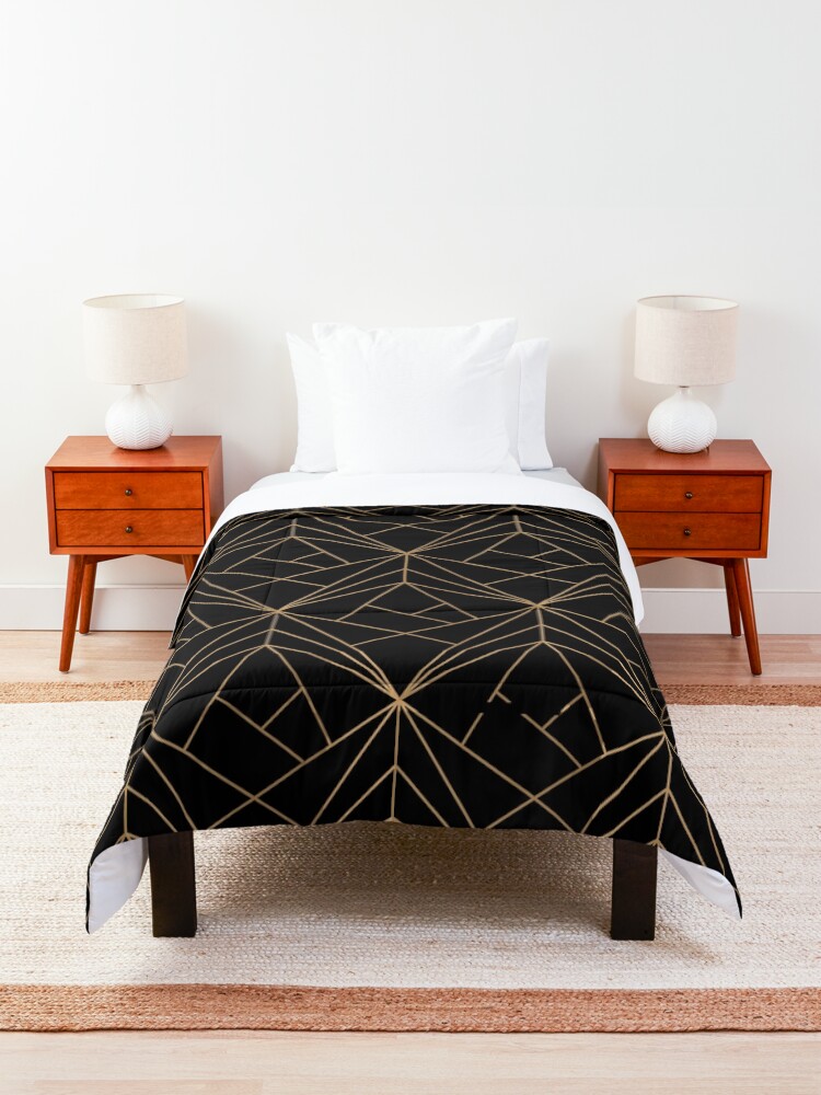 Thumbnail 3 of 6, Comforter, Black and Gold Geometric Pattern designed and sold by koovox.