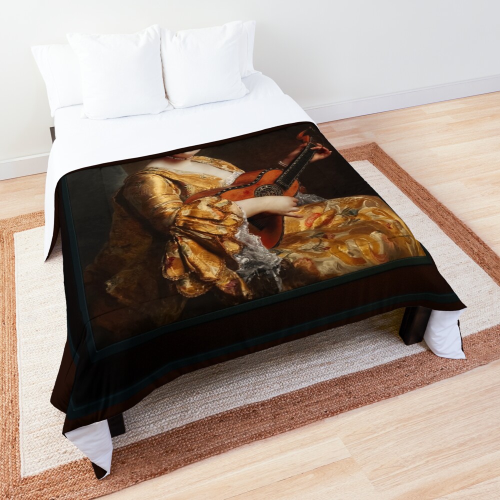 Portrait Of A Young Lady Playing Guitar by Gustave Jacquet Remastered Xzendor7 Classical Art Old Masters Reproductions Comforter